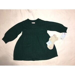 Cat & Jack Toddler Girls Green Sparkle Sweater Dress and Socks Set 2T NWT (307)